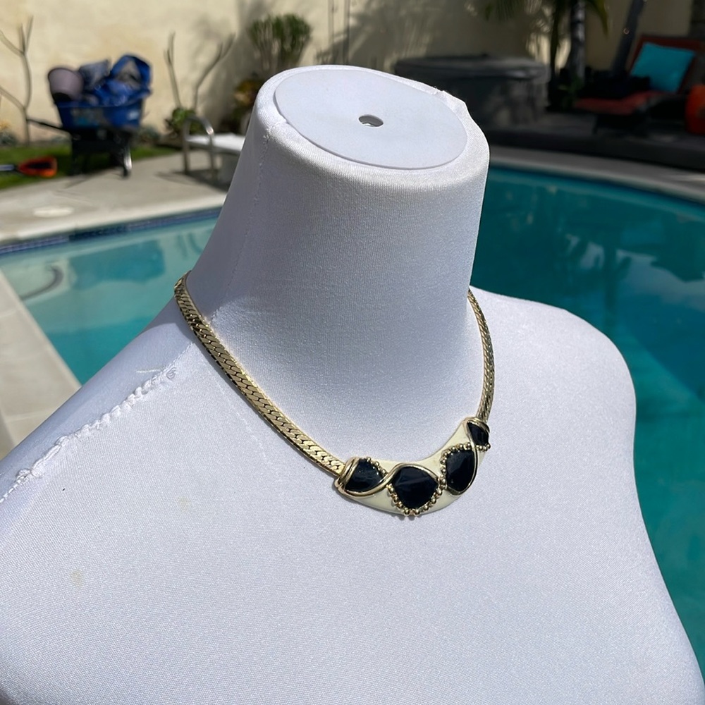 Beautiful thick gold choker with black and creme inlay